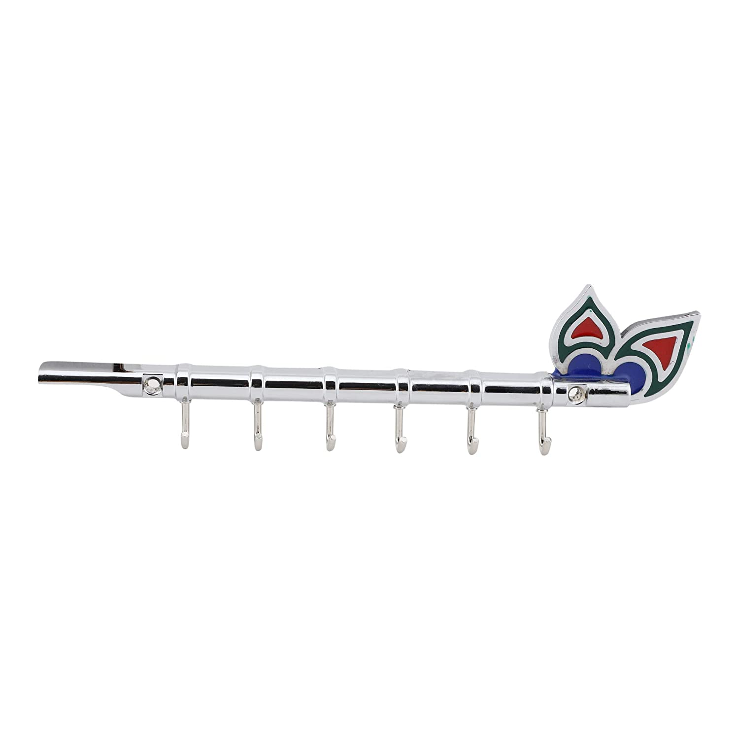 Chrome & Glossy Bansuri Key Holder for Wall - 6 Pin Key Hanging Hooks Rail Mangal Fashions | Indian Home Decor and Craft