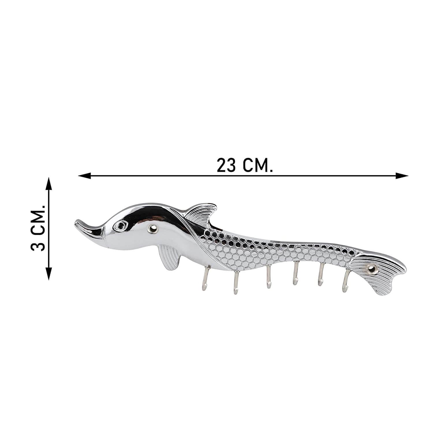 Chrome & Glossy Fish Key Holder for Wall - 6 Pin Key Hanging Hooks Rail Mangal Fashions | Indian Home Decor and Craft