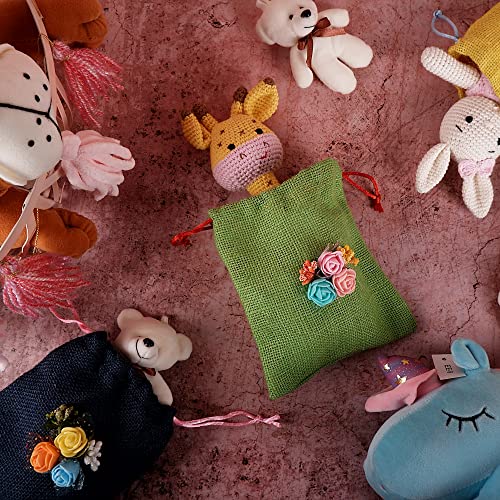 Colored Jute Potli With Multicolour Flower Jute Linen Potlis | Gift Bags for Return Gifts Bags| Jute Linen,Burlap Mangal Fashions | Indian Home Decor and Craft