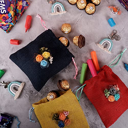 Colored Jute Potli With Multicolour Flower Jute Linen Potlis | Gift Bags for Return Gifts Bags| Jute Linen,Burlap Mangal Fashions | Indian Home Decor and Craft