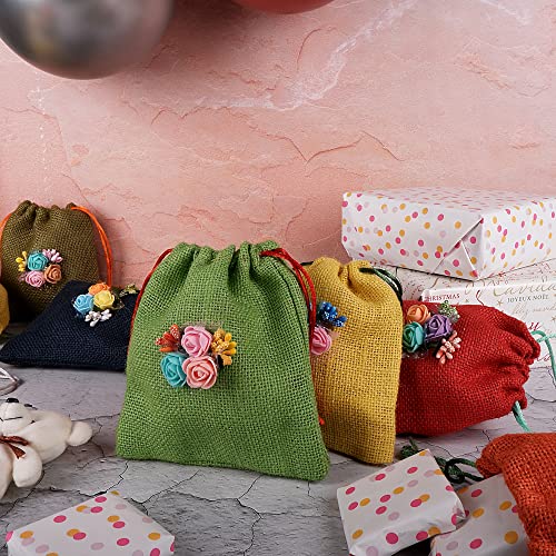 Colored Jute Potli With Multicolour Flower Jute Linen Potlis | Gift Bags for Return Gifts Bags| Jute Linen,Burlap Mangal Fashions | Indian Home Decor and Craft
