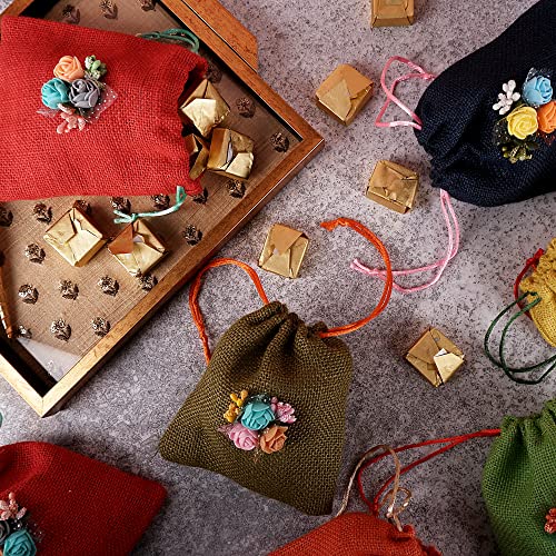 Colored Jute Potli With Multicolour Flower Jute Linen Potlis | Gift Bags for Return Gifts Bags| Jute Linen,Burlap Mangal Fashions | Indian Home Decor and Craft
