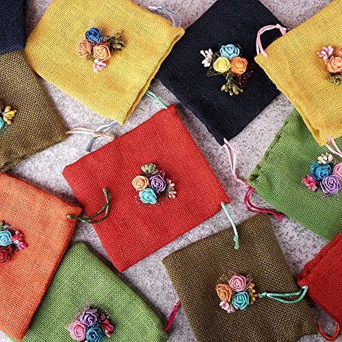 Colored Jute Potli With Multicolour Flower Jute Linen Potlis | Gift Bags for Return Gifts Bags| Jute Linen,Burlap Mangal Fashions | Indian Home Decor and Craft