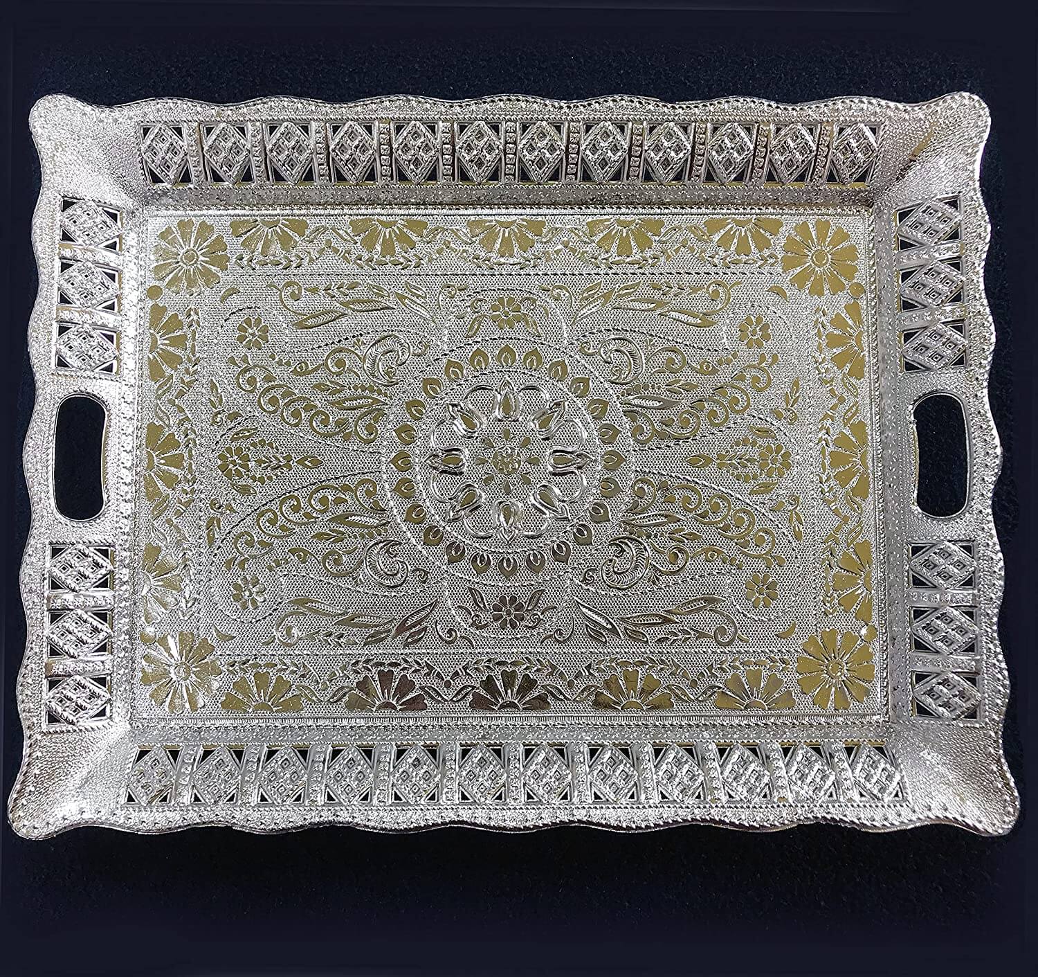 Combo Set of 2 Floral Design Decorative Serving Tray, Traditional Multipurpose Platter for Mukhwas, Dry Fruits, Home Decor, Return and Festive Gifts Mangal Fashions | Indian Home Decor and Craft