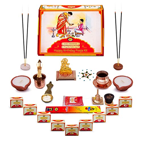 Cycle Pure Vedic Parampara Happy Birthday Pooja Kit, with Complete Puja Samagri, Instructions (Pooja Vidhi) Mangal Fashions | Indian Home Decor and Craft