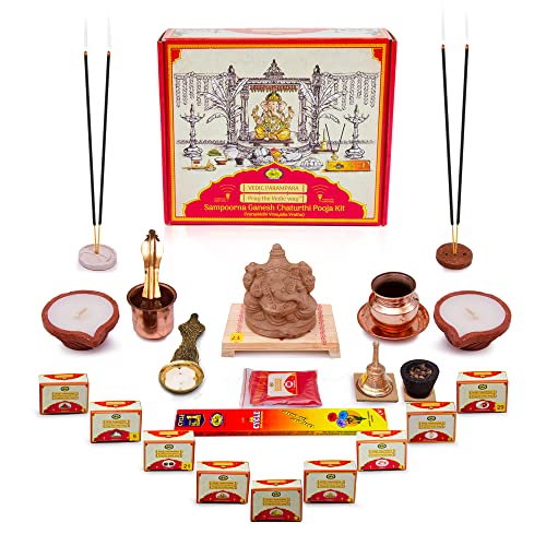 Cycle Vedic Parampara Sampoorna Ganesh Chaturthi Puja Kit, with Complete Puja Samagri, Instructions (Pooja Vidhi) and Eco-Friendly Ganesha Idol Mangal Fashions | Indian Home Decor and Craft