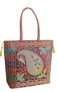 Embroidery Silk Handicraft Hand Bag, Shoulder, Tote Bag For Ladies (13 x 11.5 x 7.5 Inches, Leaves & Flower, Maroon Color) Mangal Fashions | Indian Home Decor and Craft