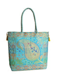 Embroidery Silk Handicraft Hand Bag, Shoulder, Tote Bag For Ladies (13 x 11.5 x 7.5 Inches, Leaves & Flower, Sky Blue Color) Mangal Fashions | Indian Home Decor and Craft
