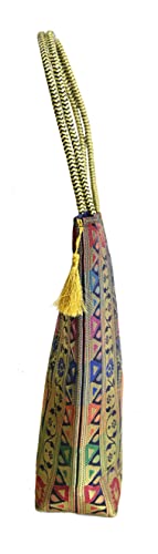 Embroidery Silk Handicraft Hand Bag, Shoulder, Tote Bag For Ladies (13 x 11.5 x 7.5 Inches, Leaves & Flower, Violet Color) Mangal Fashions | Indian Home Decor and Craft