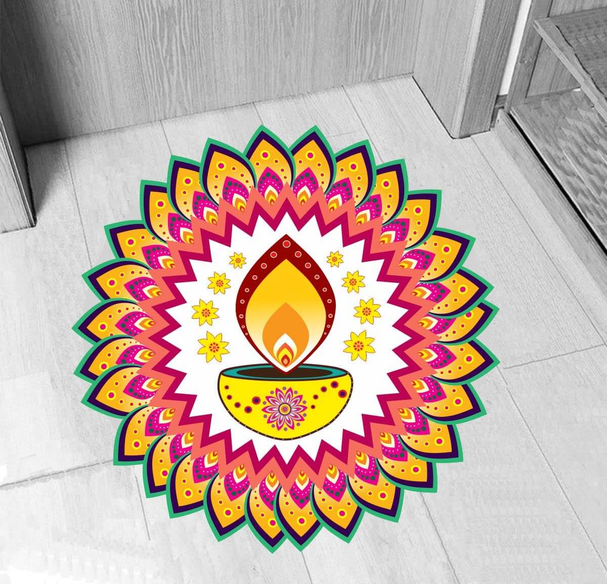 Festival 'Rangoli Pattern' Wall / Floor Waterproof and Durable Sticker (PVC Vinyl, 40 x 40 cm) Mangal Fashions | Indian Home Decor and Craft