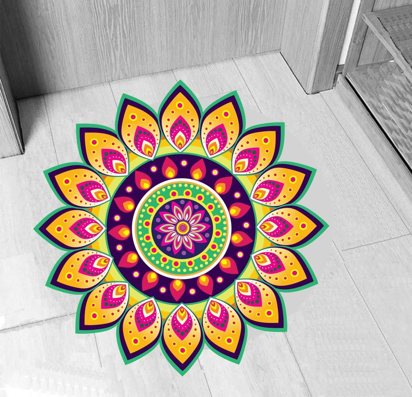 Festival 'Rangoli Pattern' Wall / Floor Waterproof and Durable Sticker ...