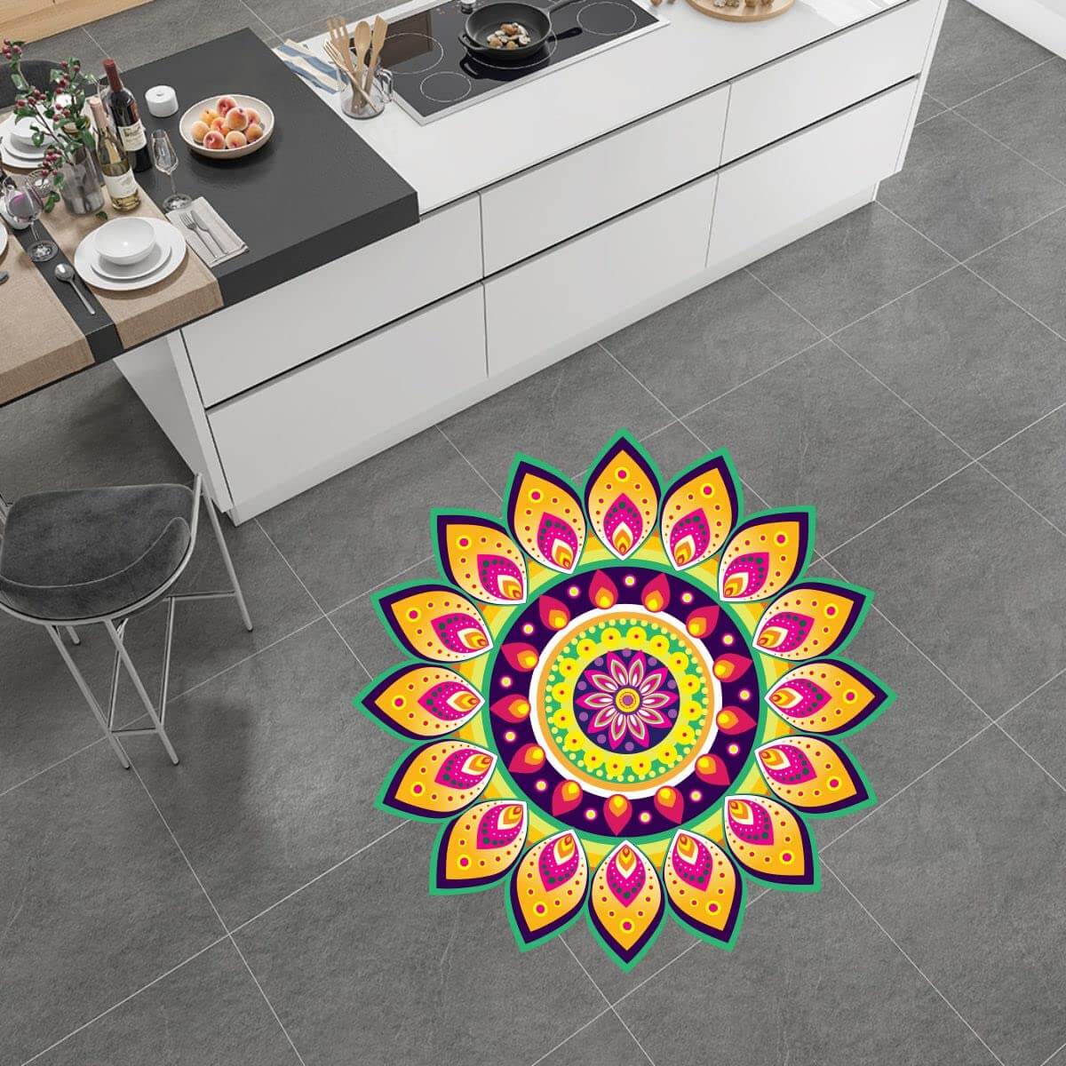 Festival 'Rangoli Pattern' Wall / Floor Waterproof and Durable Sticker (PVC Vinyl, 40 x 40 cm) Mangal Fashions | Indian Home Decor and Craft