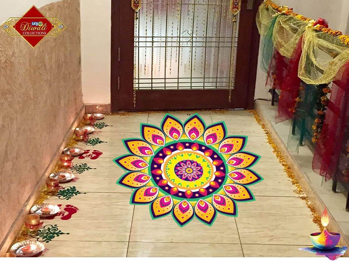 Festival 'Rangoli Pattern' Wall / Floor Waterproof and Durable Sticker (PVC Vinyl, 40 x 40 cm) Mangal Fashions | Indian Home Decor and Craft