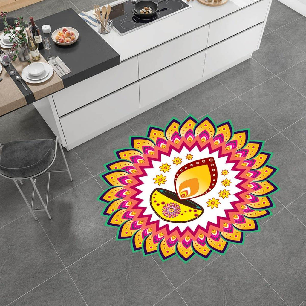 Festival 'Rangoli Pattern' Wall / Floor Waterproof and Durable Sticker (PVC Vinyl, 40 x 40 cm) Mangal Fashions | Indian Home Decor and Craft