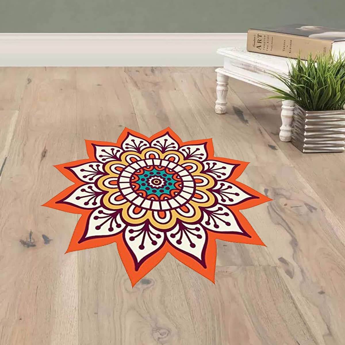 Festival 'Rangoli Pattern' Wall / Floor Waterproof and Durable Sticker (PVC Vinyl, 60 x 60 cm) Mangal Fashions | Indian Home Decor and Craft