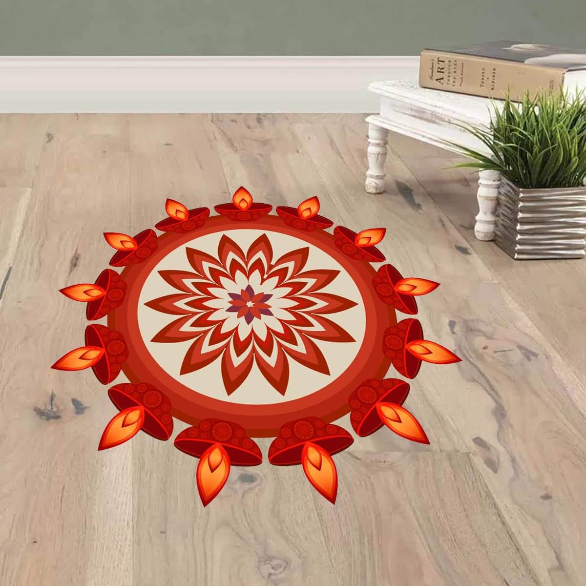 Festival 'Rangoli Pattern' Wall / Floor Waterproof and Durable Sticker (PVC Vinyl, 60 x 60 cm) Mangal Fashions | Indian Home Decor and Craft