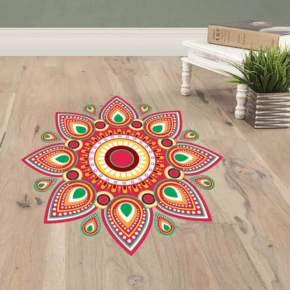 Festival 'Rangoli Pattern' Wall / Floor Waterproof and Durable Sticker (PVC Vinyl, 60 x 60 cm) Mangal Fashions | Indian Home Decor and Craft