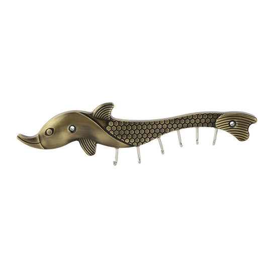 Fish Antique Key Holder for Wall - 6 Pin Key Hanging Hooks Rail Mangal Fashions | Indian Home Decor and Craft