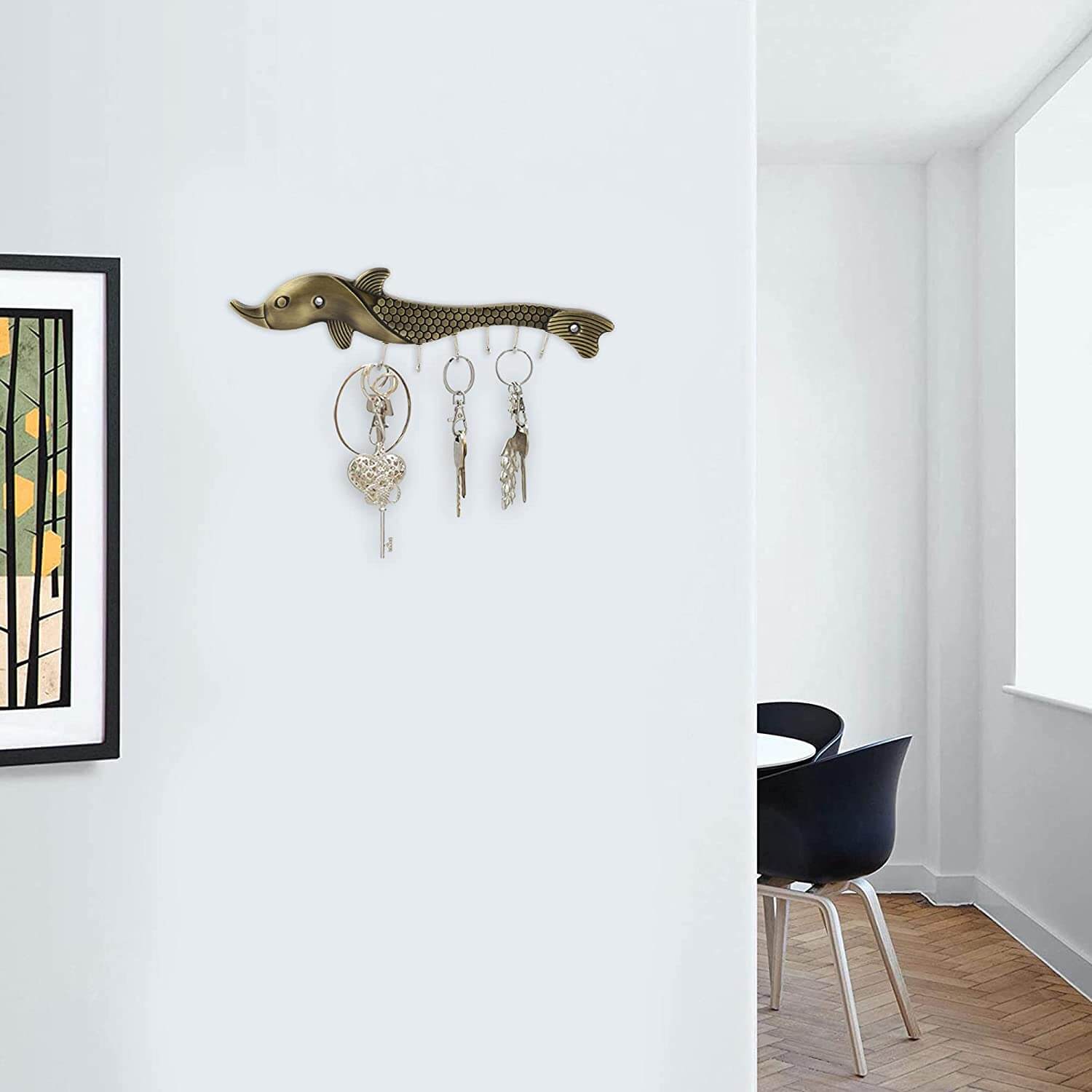 Fish Antique Key Holder for Wall - 6 Pin Key Hanging Hooks Rail Mangal Fashions | Indian Home Decor and Craft