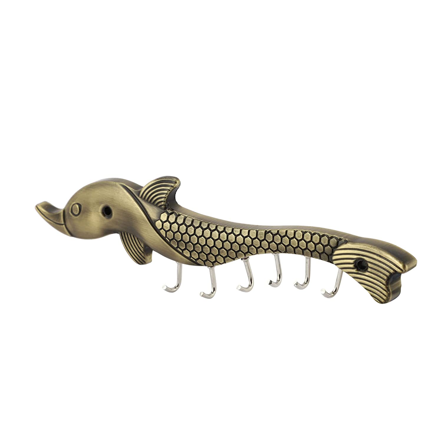 Fish Antique Key Holder for Wall - 6 Pin Key Hanging Hooks Rail Mangal Fashions | Indian Home Decor and Craft