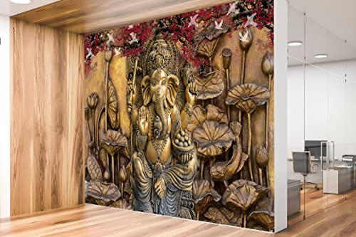 Ganesha 3D Wallpaper Wall Stickers / Polyvinyl Stickers Self-Adhesive DIY Wallpaper for Home Living Room Bedroom Cafe Décor (6 x 8 feet) Mangal Fashions | Indian Home Decor and Craft
