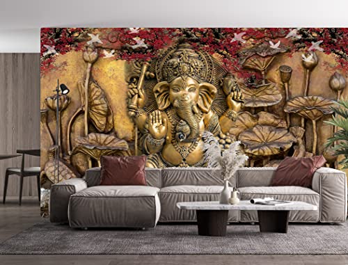 Ganesha 3D Wallpaper Wall Stickers / Polyvinyl Stickers Self-Adhesive DIY Wallpaper for Home Living Room Bedroom Cafe Décor (6 x 8 feet) Mangal Fashions | Indian Home Decor and Craft