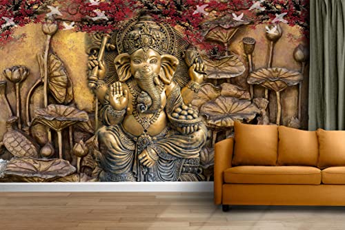 Ganesha 3D Wallpaper Wall Stickers / Polyvinyl Stickers Self-Adhesive DIY Wallpaper for Home Living Room Bedroom Cafe Décor (6 x 8 feet) Mangal Fashions | Indian Home Decor and Craft