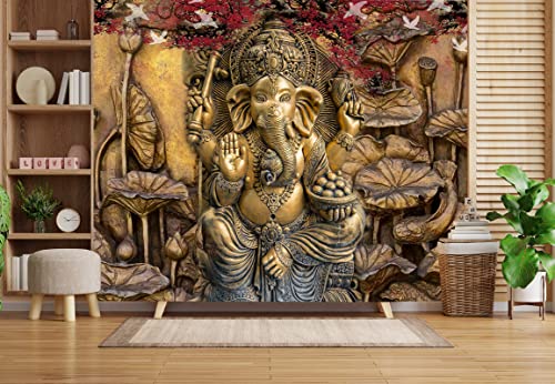 Ganesha 3D Wallpaper Wall Stickers / Polyvinyl Stickers Self-Adhesive DIY Wallpaper for Home Living Room Bedroom Cafe Décor (6 x 8 feet) Mangal Fashions | Indian Home Decor and Craft