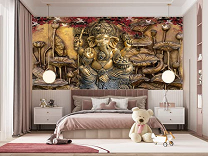 Ganesha 3D Wallpaper Wall Stickers / Polyvinyl Stickers Self-Adhesive DIY Wallpaper for Home Living Room Bedroom Cafe Décor (6 x 8 feet) Mangal Fashions | Indian Home Decor and Craft