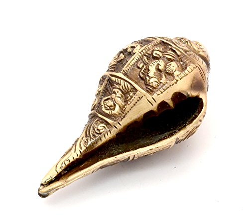 Ganesha Carving Brass Conch Shankh Showpiece for Temple, Home (Antique Finish) Mangal Fashions | Indian Home Decor and Craft