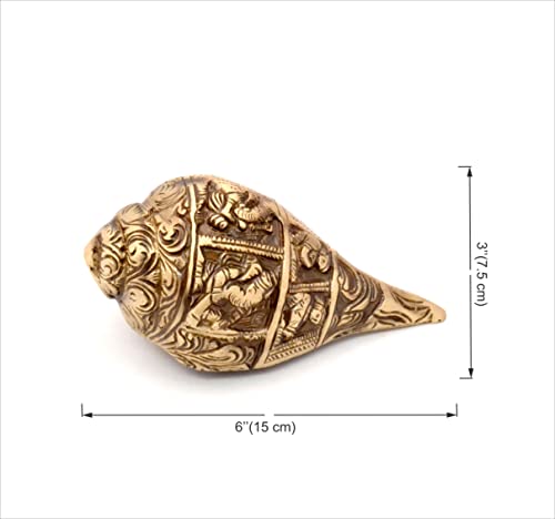 Ganesha Carving Brass Conch Shankh Showpiece for Temple, Home (Antique Finish) Mangal Fashions | Indian Home Decor and Craft