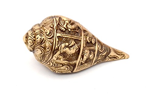 ESPLANADE Messing Ganesha Carving Shankh Conch Shell 5.5 Gouden ESPLANADE Messing Ganesha Carving Shankh Conch Shell 5.5 Gouden