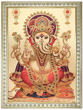 Ganesha ji Gold Plated Photo Frame, Multicolor, 9.25X12.75 in (Framed Without Glass) Mangal Fashions | Indian Home Decor and Craft