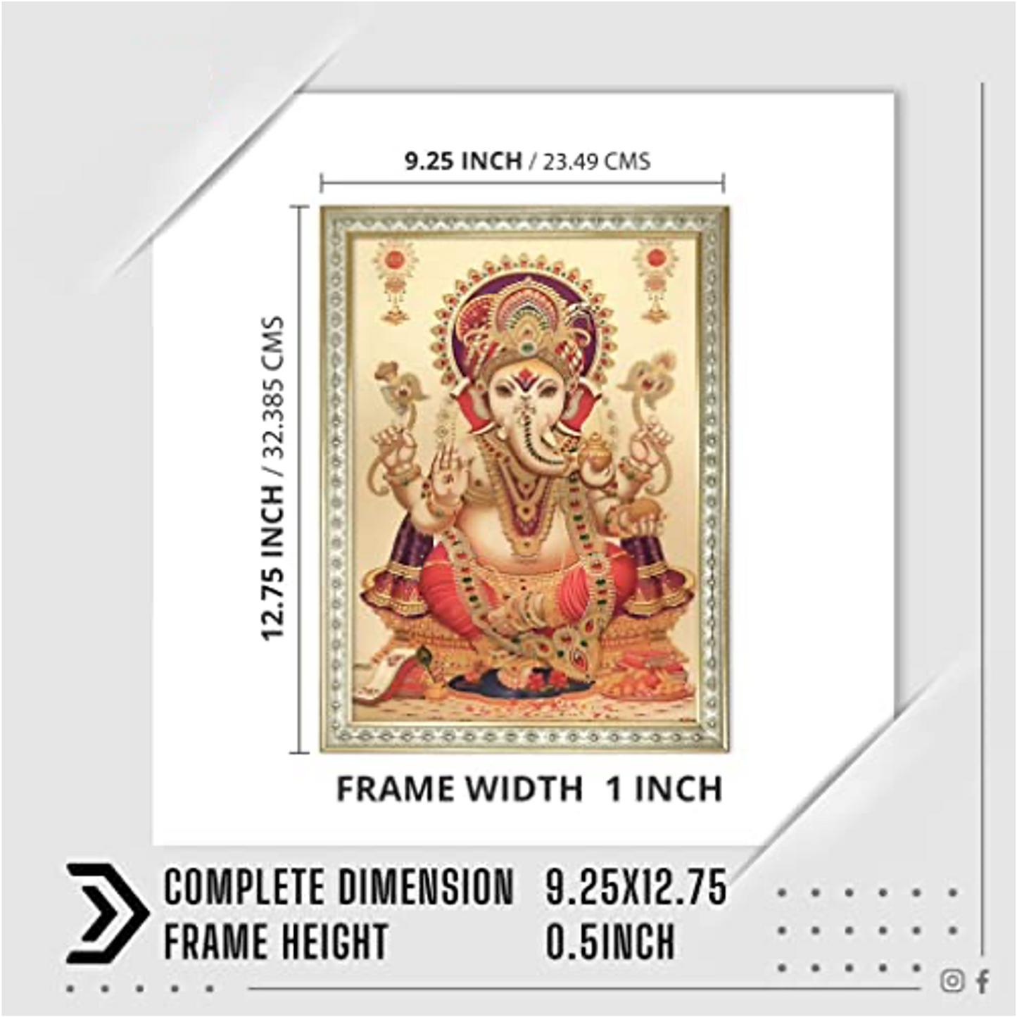 Ganesha ji Gold Plated Photo Frame, Multicolor, 9.25X12.75 in (Framed Without Glass) Mangal Fashions | Indian Home Decor and Craft