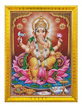 Ganesha on Lotus Photo Frame with Synthetic Wood Golden Frame (30 X 23 cm) (Framed No Glass Required) Mangal Fashions | Indian Home Decor and Craft