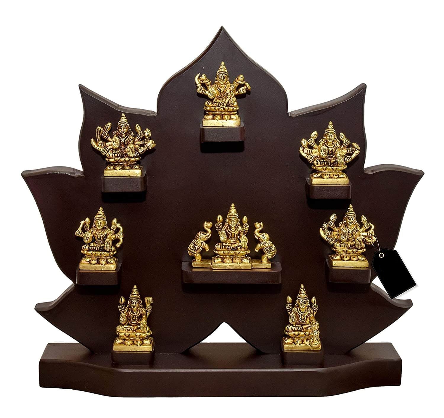 Goddess Ashtalakshmi Set with Wooden Table Frame for Pooja Mandir Temple Decor - (Height: Idol: 2 Inches; Frame: 13.75 x 14 x 3 Inches) Mangal Fashions | Indian Home Decor and Craft