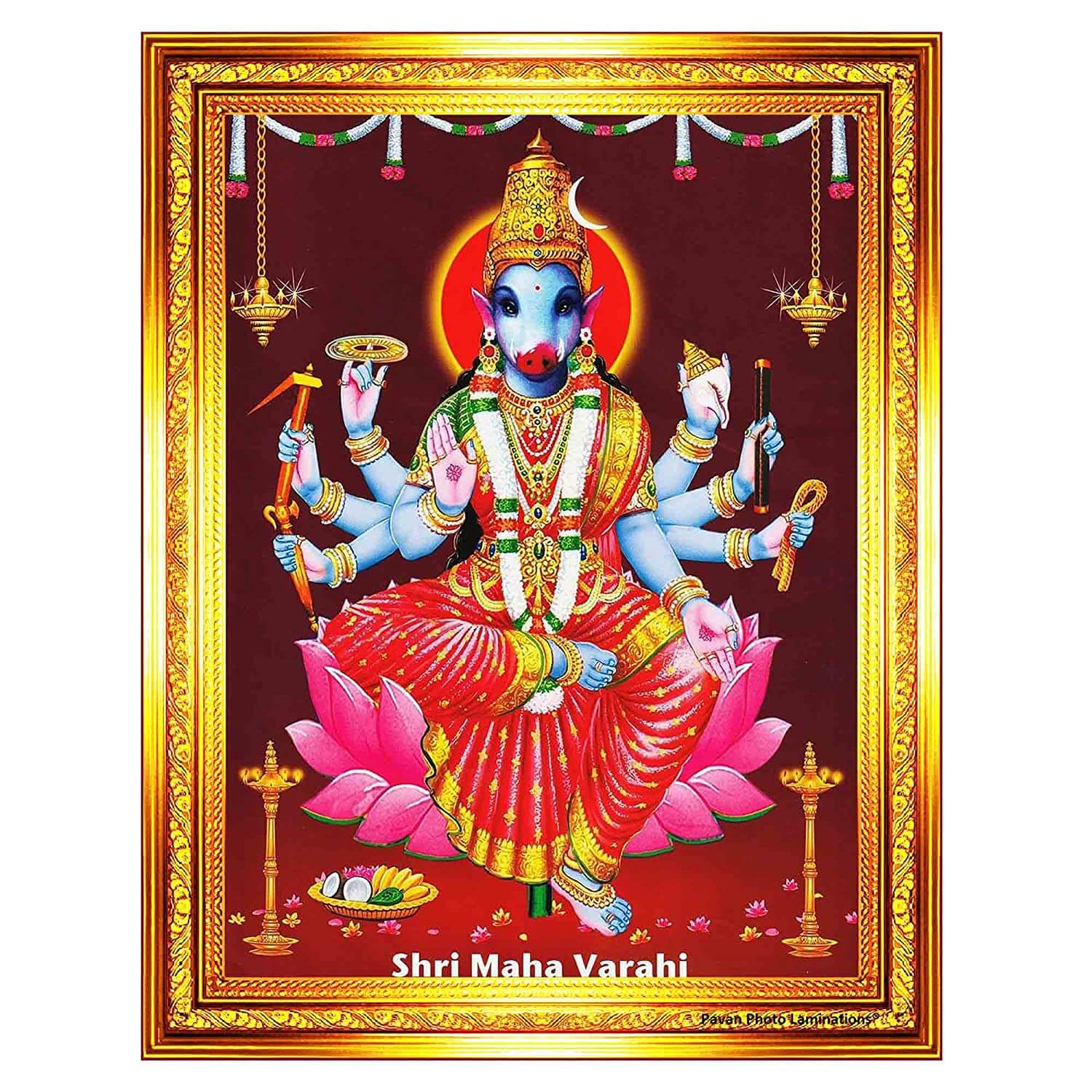 Goddess Sri Maha Varahi Devi Amman Mata Ammavari Photo Frame (Golden Color, Medium Size 26x32cm) Mangal Fashions | Indian Home Decor and Craft