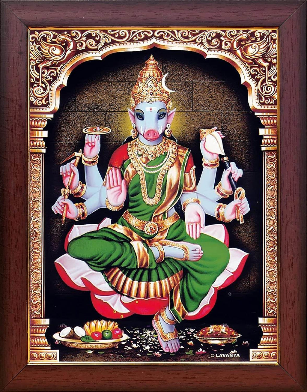Goddess Sri Varahi Amman Devi Wooden Photo Frame (Regular 13 X 10 Inch) Mangal Fashions | Indian Home Decor and Craft