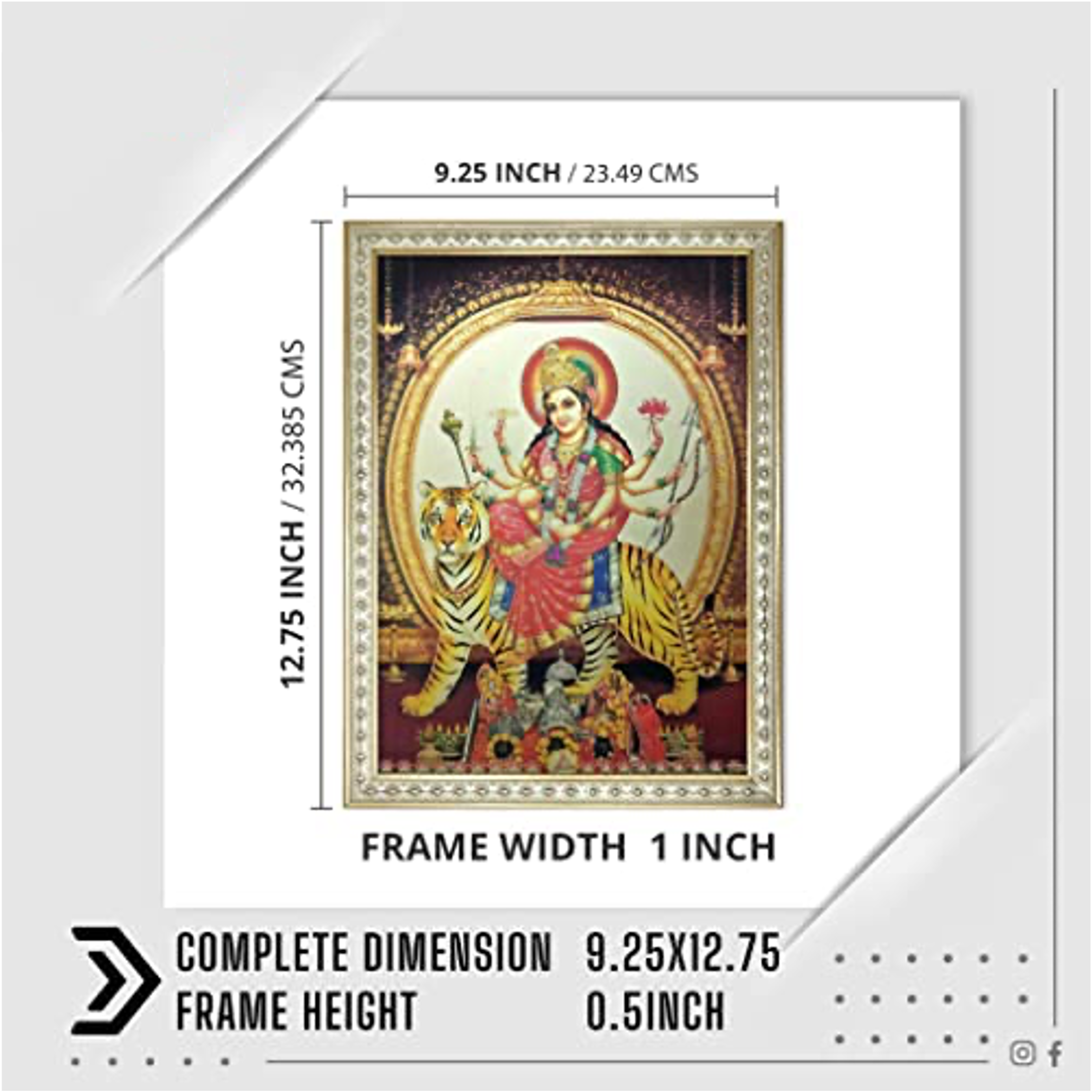 Goddess Vaishno Devi Durga Devi Maa Gold Plated Photo Frame, Multicolor, 32 X 23.5 cms (Framed Without Glass) Mangal Fashions | Indian Home Decor and Craft