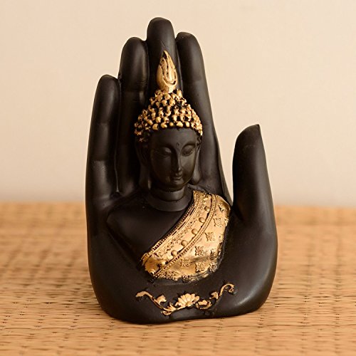 Golden Handcrafted Palm Buddha Polyresin Showpiece (12.5 x 7.5 x 17.5 cm, Black) Mangal Fashions | Indian Home Decor and Craft