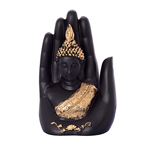 Golden Handcrafted Palm Buddha Polyresin Showpiece (12.5 x 7.5 x 17.5 cm, Black) Mangal Fashions | Indian Home Decor and Craft
