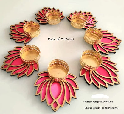 Handmade Lotus Floor Decoration Reusable Rangoli for Puja Decor|Tealight Candle Holder|Lotus Diya for Pooja, Festival Decor (7 pcs) Mangal Fashions | Indian Home Decor and Craft
