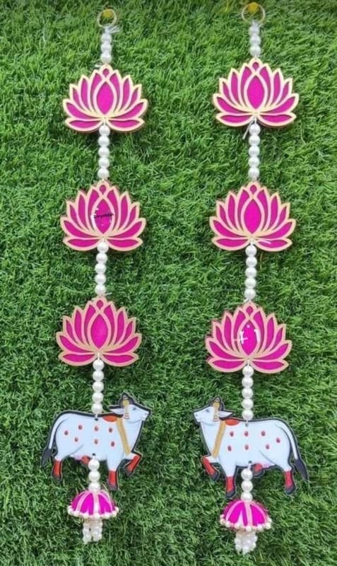 Handmade Lotus with Cow & Jhumki Style Hanging | Festival Wall Decoration for Home, Temple, Main Door |1 Pair | 25 in Each Mangal Fashions | Indian Home Decor and Craft