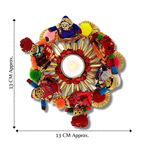 Handmade Recycled Material Rajasthani Dolls Puppet Tealight Candle Holder, Multicolor (13 cm x 13 cm 6.5 cm) (Pack of 1) Mangal Fashions | Indian Home Decor and Craft