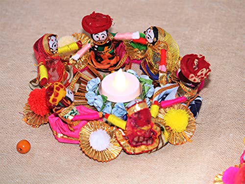 Handmade Recycled Material Rajasthani Dolls Puppet Tealight Candle Holder, Multicolor (13 cm x 13 cm 6.5 cm) (Pack of 1) Mangal Fashions | Indian Home Decor and Craft