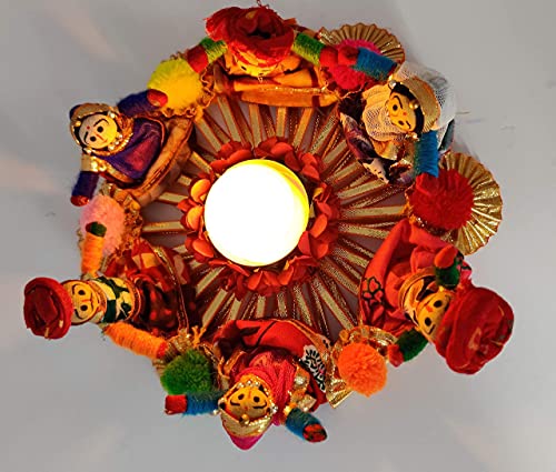 Handmade Recycled Material Rajasthani Dolls Puppet Tealight Candle Holder, Multicolor (13 cm x 13 cm 6.5 cm) (Pack of 1) Mangal Fashions | Indian Home Decor and Craft