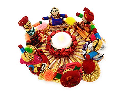 Handmade Recycled Material Rajasthani Dolls Puppet Tealight Candle Holder, Multicolor (13 cm x 13 cm 6.5 cm) (Pack of 1) Mangal Fashions | Indian Home Decor and Craft