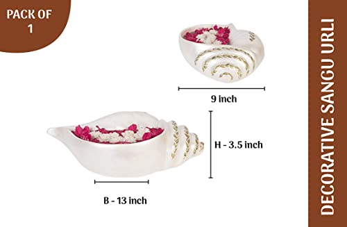 Handmade Terracotta Decorative Shank Sangu Urli Bowl (White, 1 Piece) Mangal Fashions | Indian Home Decor and Craft