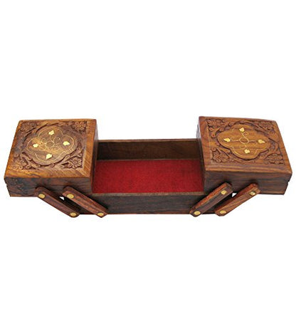 Handmade Wooden Jewel Box with Carvings (3 in 1) - Special Gifts For Wife, Mom, Women, Birthday, Anniversary Gift (8x4x3 in) Mangal Fashions | Indian Home Decor and Craft