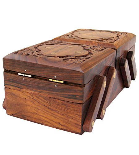 Handmade Wooden Jewel Box with Carvings (3 in 1) - Special Gifts For Wife, Mom, Women, Birthday, Anniversary Gift (8x4x3 in) Mangal Fashions | Indian Home Decor and Craft